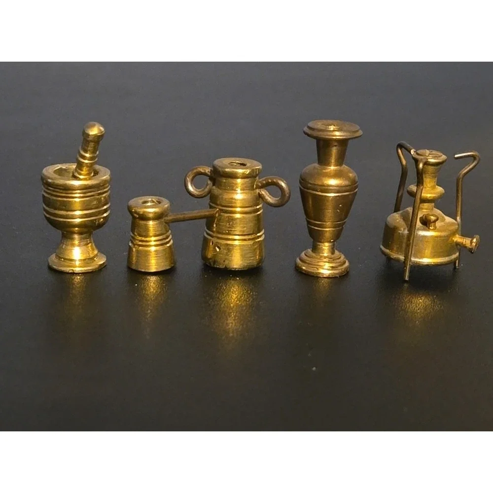 Vintage BRASS LOT 12 PIECES Dollhouse Miniature Vases Cup Urn Candlestick Hookah